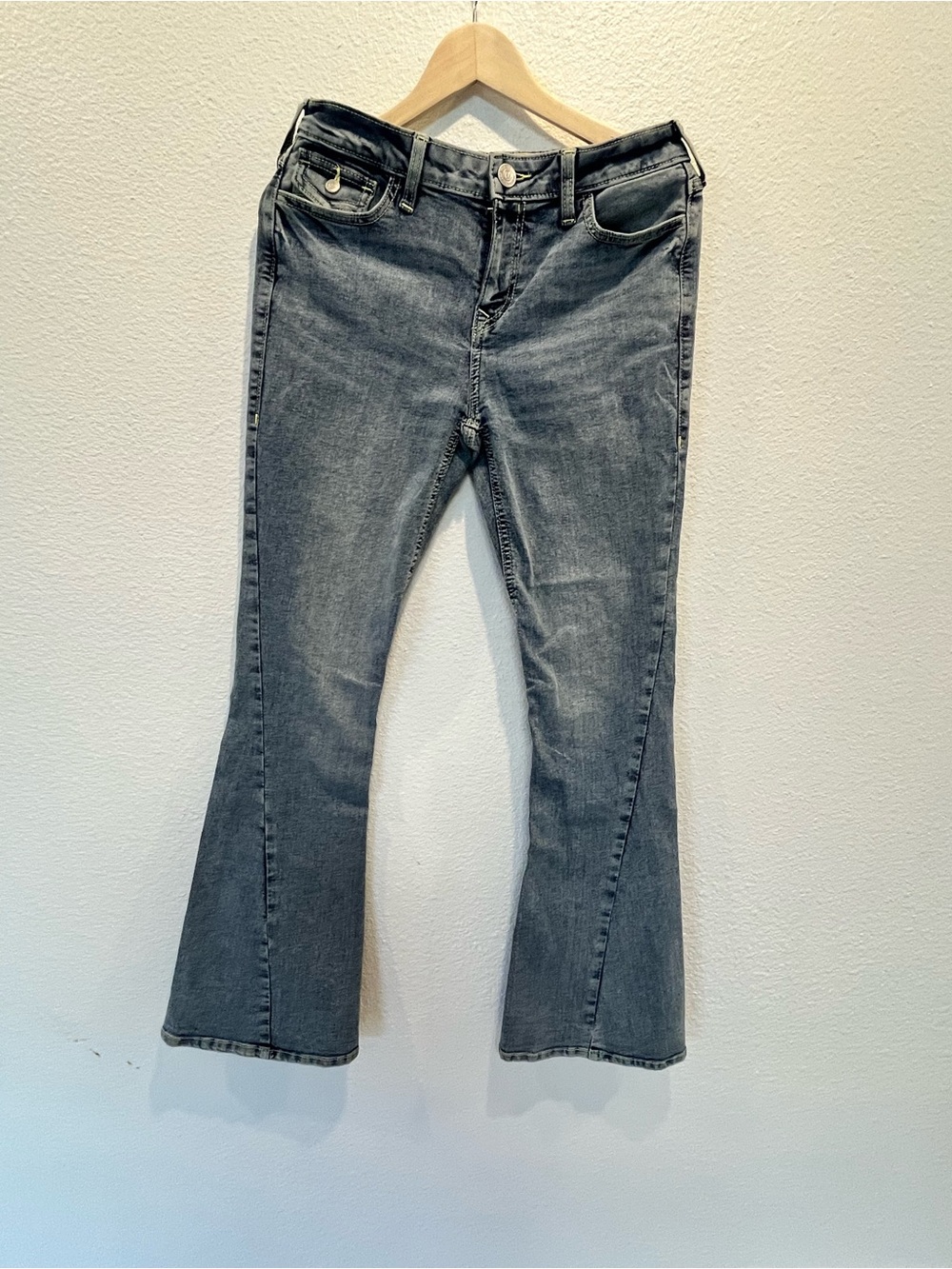 True Religion Gray Flare Jeans - Subtle Washed Finish